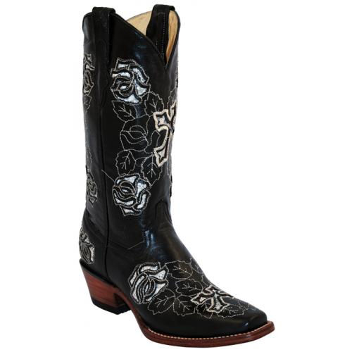 Ferrini Ladies 83071-04 Black / Silver Genuine Leather Cowgirl Boots
